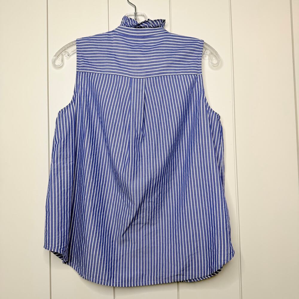 LOFT Ann Taylor Blue Stripe Pintuck Ruffle Sleeveless Blouse S - Picture 3 of 9